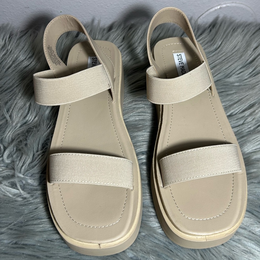 Steve Madden Janice Woven Nubuck Platform Sandals Beige Platform Sandals Sz 10M - Picture 6 of 10